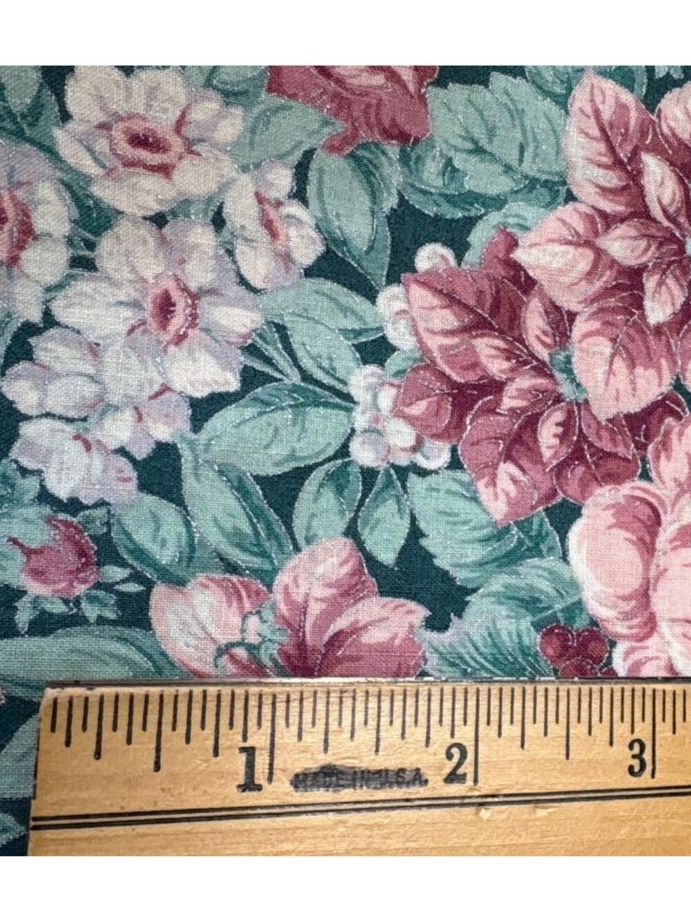 Floral Cotton Fabric 18x40" Green Pink Roses Sewing Quilting Material - Picture 3 of 11